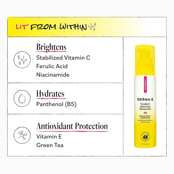 Derma E Vitamin C Renewing Face Moisturizer, 2 Oz, Brightening and Hydrating Facial Skin Renewing Cream, Anti-Aging Wrinkle Cream for Women, Day