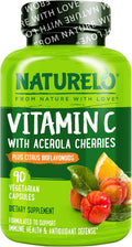 NATURELO Vitamin C with Organic Acerola Cherry Extract and Citrus Bioflavonoids - Vegan Supplement - Immune Support - 500 Mg VIT C per Cap -