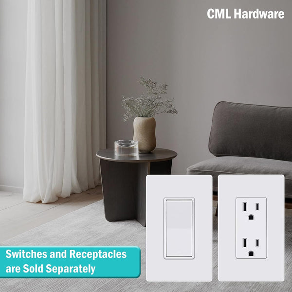 CML Decorator Screwless Wall Plate, 1-Gang Receptacle Outlet Cover, 8 Pack Hidden Screw Smooth Face Switch Plates, Standard Size 2.91"x4.68", UL