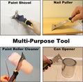 9-in-1 Painter's Tool, Straight Scraper, Gouger, Roller Cleaner, Curved Scraper, Bottle Opener, Can Opener, Nail Puller, Screwdriver, Hammer |