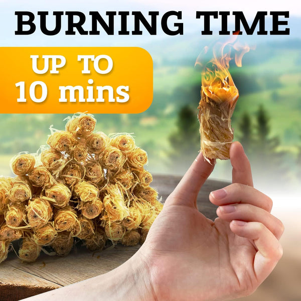 Fire Starter - Natural Pine Fire Starters for Fireplace, Campfires, Grill, Wood & Pellet Stove, Chimney, Fire Pit, BBQ, Smoker - 60 Pack W/10 Min