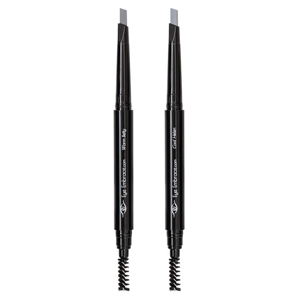 Eye Embrace Light Gray Eyebrow Pencils: Warm Betty & Cool Helen 2 Pack Bundle - Waterproof, Double-Ended Automatic Angled Tip & Spoolie Brush,