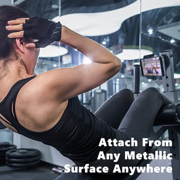 Gym Magnetic Phone Mount Holder, Heavy Duty Magnet Base Cell Phone Clamp, Attracts to Ferrous Metal Surface, Designed for Gym, Motorcycles Tank,