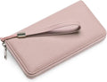 GOIACII Womens Wallet RFID Blocking Leather Zip Around Wallet Large Capacity Long Purse Credit Card Clutch Wristlet A02 Pink