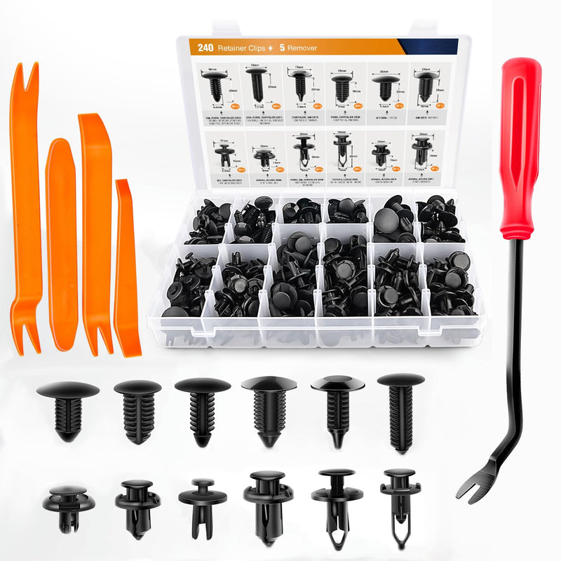 GOOACC 240PCS Bumper Retainer Clips Car Plastic Rivets Fasteners Push Retainer Kit 12 Popular Sizes Auto Push Pin Rivets Set -Door Trim Panel