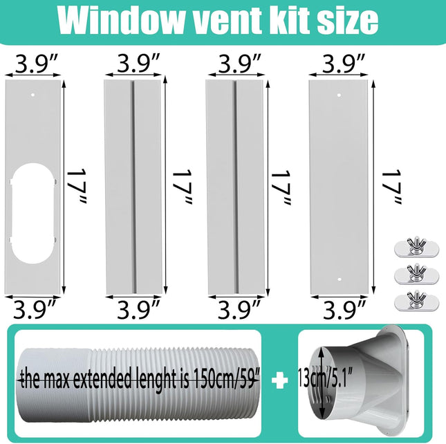 Portable Air Conditioner Window Vent Kit with Exhaust Hose 5.1 Inch Diameter, Ad