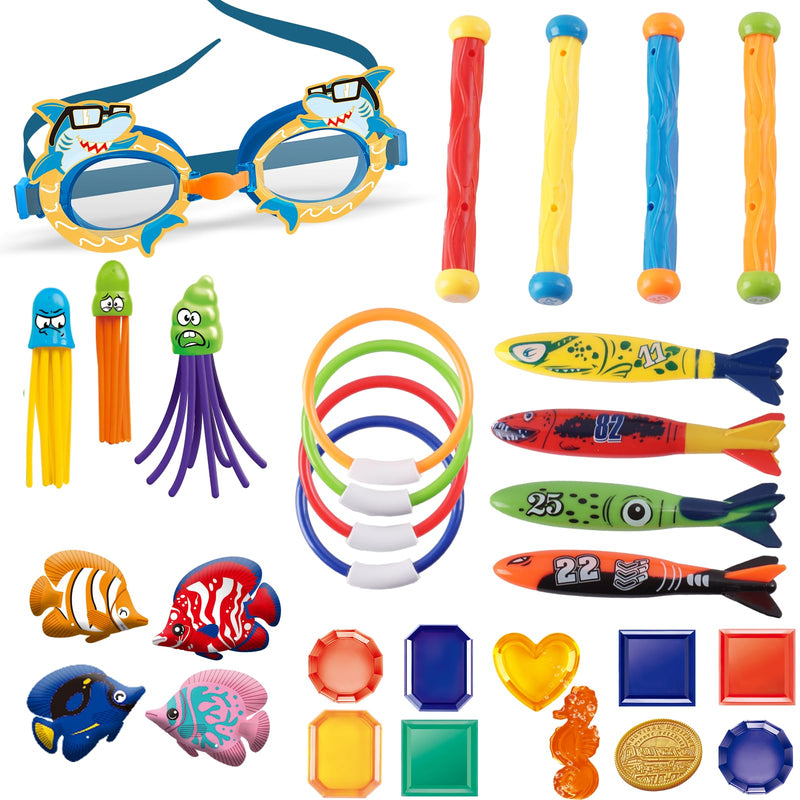 LITTLE FROGGY KidÃ¢ÂÂS Diving Set with 30 Pcs Diving Toy Kit Perfect for Pool, Beach, Water Parks, for Swimming Training & Water Games for Boys Aged