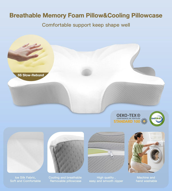 Cervical Neck Pillow for Neck and Shoulder Pain, Memory Foam Pillows for Side Sleeper, Ergonomic Pillow,Contour Orthopedic Bed Pillows for Back