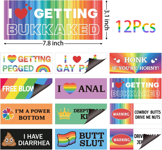 Ricabili LGBTQ Pride Prank Bumper Stickers - 12Pcs Rainbow Pride Funny LGBTQ Prank Bumper Stickers Strong Magnetic Car H