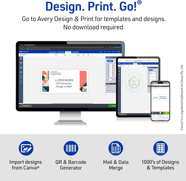 Avery Printable Business Cards with Sure Feed Technology, 2" x 3.5", White, 100 Blank Business Cards, Inkjet Printer Paper (28371) 2 x 3.5 inches