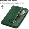 FUNTOR Small Wallets for Women, Ladies Small Compact Bifold Pocket RFID Blocking Genuine Leather Wallet for Women A:F Natural leather-Dark Green