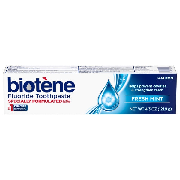Biotene Fluoride Toothpaste for Dry Mouth Symptoms, Bad Breath Treatment and Cavity Prevention, Fresh Mint - 4.3 oz 4.3 Ounce (Pack of 1)