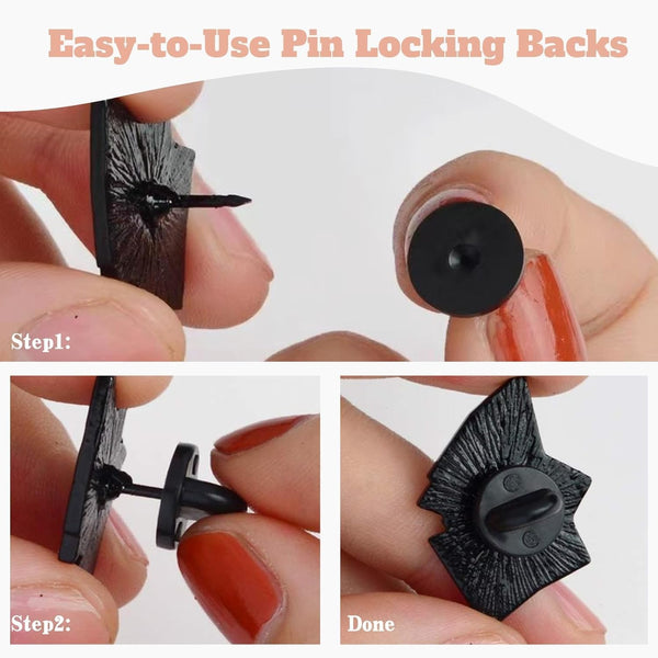 Lapel Pin Backs, Safety Backs for Brooch Tie Hat Badge Insignia Black 100