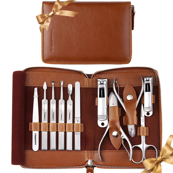 FAMILIFE Manicure Set, 11 in 1 Professional Manicure Kit Nail Clippers Set, Stainless Steel Pedicure Tools Toe Nail Kit, Men Grooming Tool with