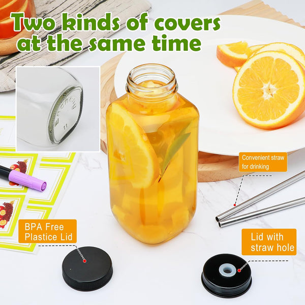 Maredash 16oz glass bottles with lids,juice bottles gifts for women,glass bottles with lids,glass water bottles. Kit includes Stainless Steels
