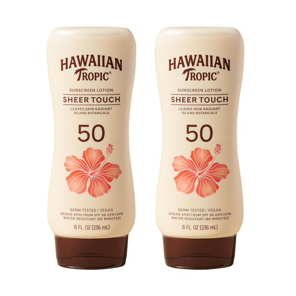 Hawaiian Tropic Sheer Touch Ultra Radiance Lotion Sunscreen SPF 50, 8 Fl Oz Twin Pack, Hawaiian Tropic Sunscreen SPF 50, Sunblock, Oxybenzone Free