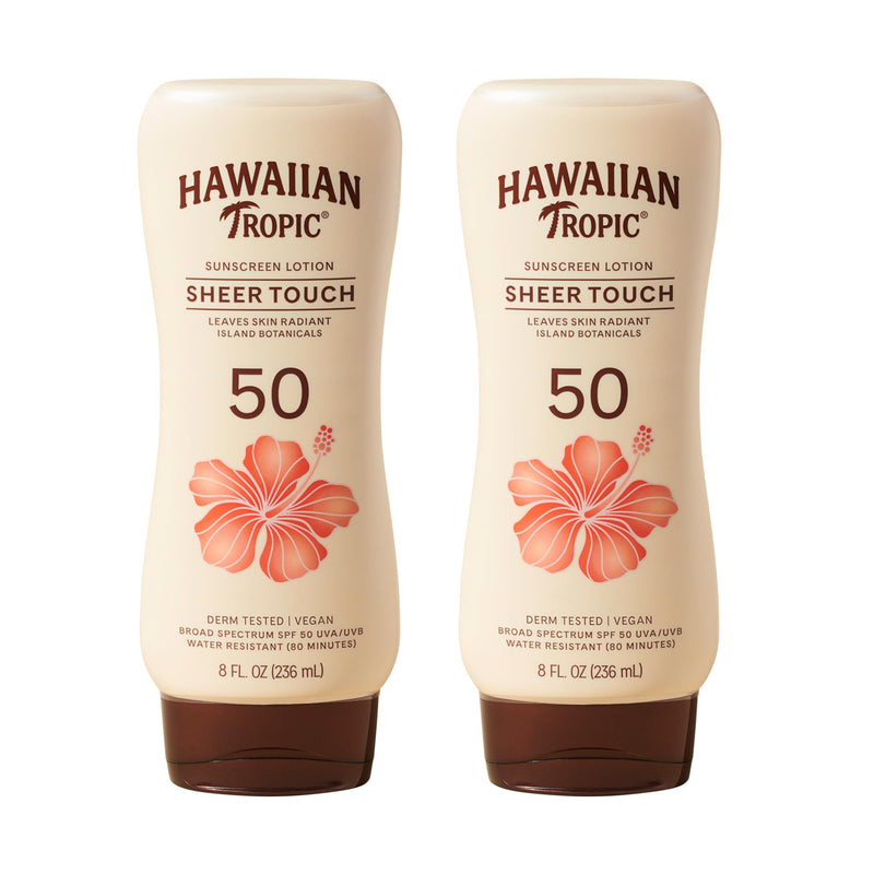 Hawaiian Tropic Sheer Touch Ultra Radiance Lotion Sunscreen SPF 50, 8 Fl Oz Twin Pack, Hawaiian Tropic Sunscreen SPF 50, Sunblock, Oxybenzone Free
