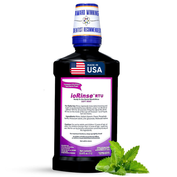 ioRinse RTU Halitosis Mouthwash for Fresh Breath, Dentists' Top Choice, Alcohol Free & Fluoride Free Molecular Iodine Oral Rinse, Soft Mint,