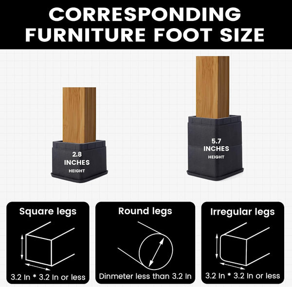 BTSD-home 3 Inch Bed Risers, Heavy Duty Furniture Risers for Under Bed Storage, Dorm, Sofa, Table, Chair and Desk, 4 Pack, Black 3 Inch Black 4 Pack