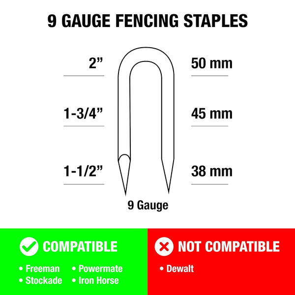 Freeman 9-Gauge Fencing Staples | 2" | Glue Collated | Galvanized Steel | 1000 Count | Indoor and Outdoor | Livestock Fences, Deer Prevention,