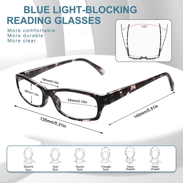 VIDEBLA 5 Pack Computer Reading Glasses Men and Women anti Eyestrain Blue Light 