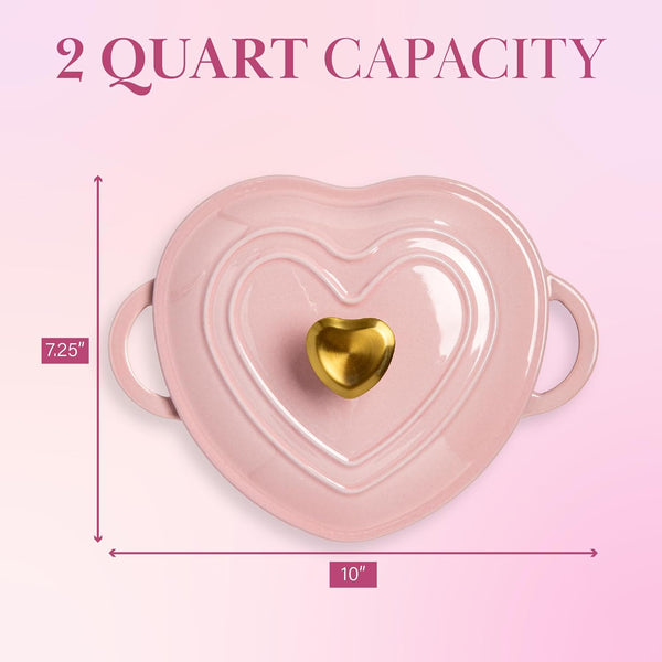 Paris Hilton Enameled Cast Iron Dutch Oven Pot with Lid, Heart-Shaped Dutch Oven, Durable Cast Iron Pot with Dual Handles, Oven Safe to 500°F,