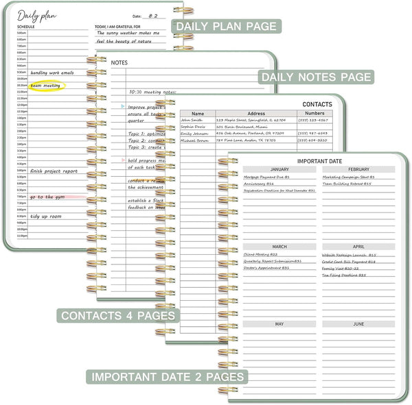 Undated Daily Planner with Hourly Schedule, to Do List Spiral Notebook, Easily Organize Your Work Tasks and Appointments, Perfect School or Office