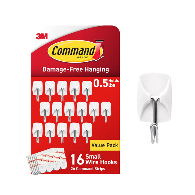 Command Small Wire Toggle Hooks, 16 Hooks and 24 Strips, Damage-Free Hanging Wall Hook with Adhesive, No Tools Required,