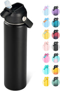 24Oz Insulated Stainless Steel Water Bottle, Wide Mouth Double Wall Vacuum, Silicone Straw, Sweat & Leak Proof, BPA Free Insulated Water Flask for