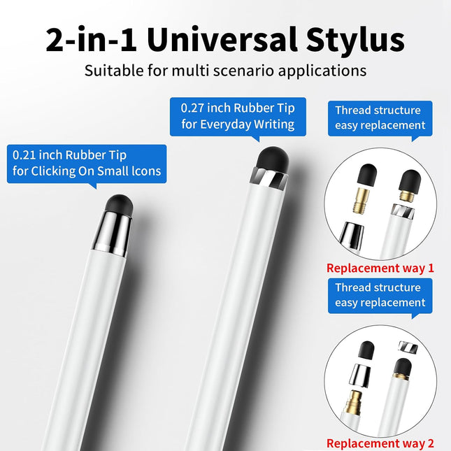 DAXINGXING Stylus, 2-in-1 Stylus Pens for Touch Screens, 5 White 5 PCS (White)