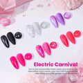 Beetles Hot Pink Gel Nail Polish Set, Electric Carnival Glitter Gel Polish | 6 Colors Glitter Purple and Black Shimmer Dreamy Swirl Thread Effect,