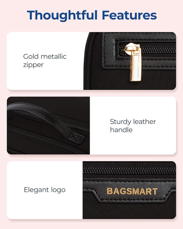 BAGSMART Travel Makeup Bag, Make up Bag with Multiple Compartments for Organizer, Durable & Compact Cosmetic Organizer for Women for Travel