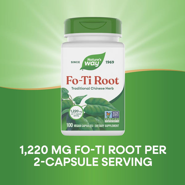 Nature's Way Fo-Ti Root, Traditional Chinese Herb, 1,220 mg per Serving, 100 Vegan Capsules (Packaging May Vary) 100 Count (Pack of 1)