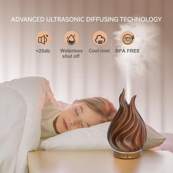 200ml Essential Oil Diffuser for Home, Wood Grain Cover Aromatherapy Diffuser, Cool Mist Humidifier with Safe Auto Shut-Off and 2 Mist Modes & 7
