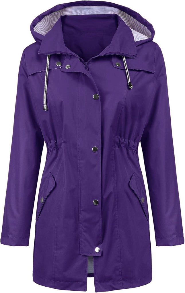 LOMON Raincoat Women Waterproof Long Hooded Trench Coats Lined Windbreaker Trave