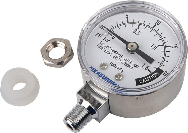 MEASUREMAN Stainless Steel Pressure Cooker Gauge, Pressure Canner Gauge, Steam Pressure Gauge, 2" Dial, Lower Mount, Including Hexagon Gasket and