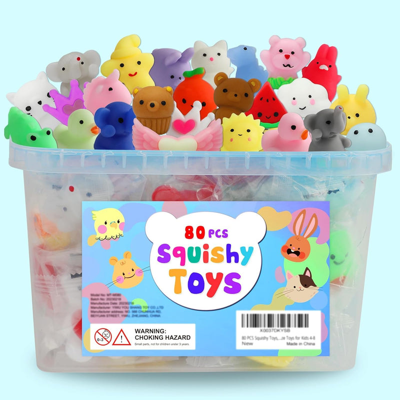 80Pcs Party Favors for Kids 4-8, Kawaii Squishies Mochi Squishy Toy Bulk Fidget Sensory Toys Birthday Gifts for Boys Girls Goodie Bag Christmas