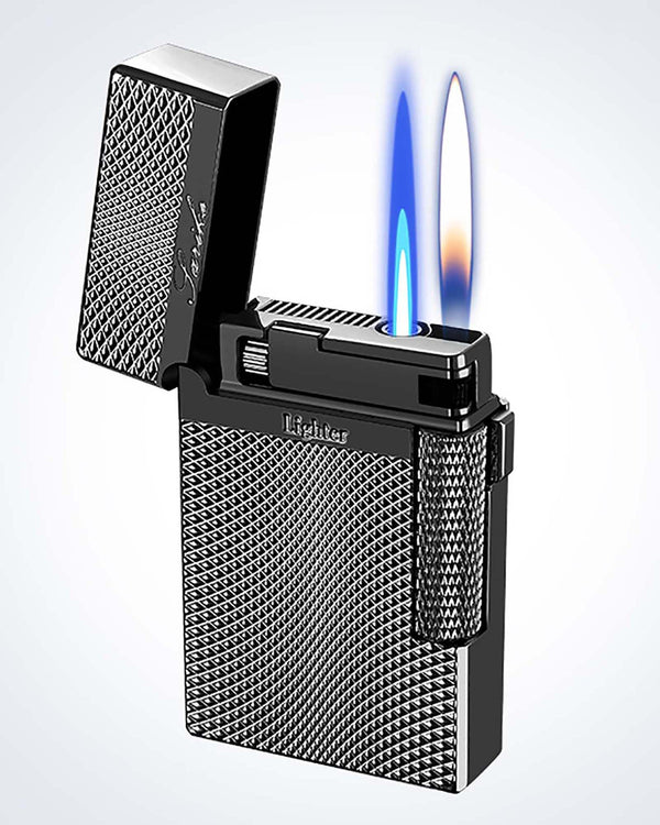 Dual Flame Mode Classic Lighter, Jet Torch Lighter Soft Flame Lighter 2 in 1 Windproof Refillable Butane Lighter for Men Dad Husband Collect,Black c