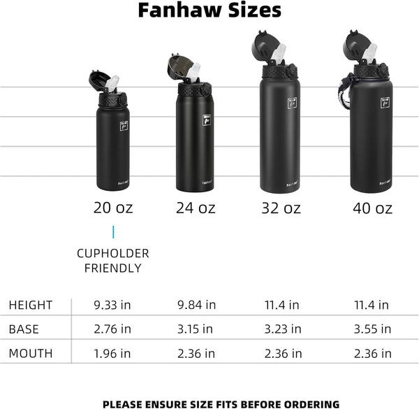 Fanhaw 20 Oz Kids Insulated Stainless Steel Water Bottle with Straw Lid, Leakproof & Anti-Dust Everyday Use Bottle for School, Women & Men, Back