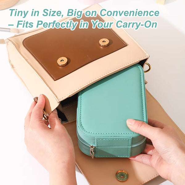 Small Travel LED Makeup Mirror Case with 3 Adjustable Color Light Settings, Dust-Proof Jewelry Box, Mini Cosmetic Train Case Ideal for Short Trips