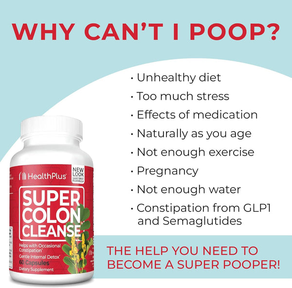 Health plus Super Colon Cleanse 15 Day Supply of Gentle Gut Cleanse Detox, Psyllium Husk, Probiotics for Constipation Relief & Digestive Support,