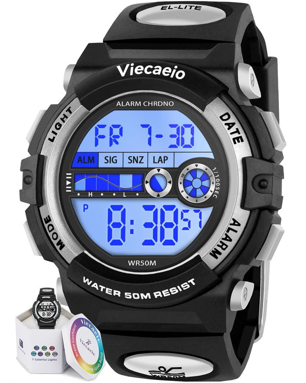 Kids Digital Watch for Boys Girls, Waterproof LED Colorful Lights Sports Watch Suitable for 5-17 Years Old Teenagers (With Gift Box)