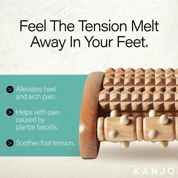 Kanjo FSA HSA Eligible Acupressure Foot Pain Relief Multi-Roller - Wooden Dual Foot Roller - Relieves Plantar Fasciitis, Heel & Arch Pain -