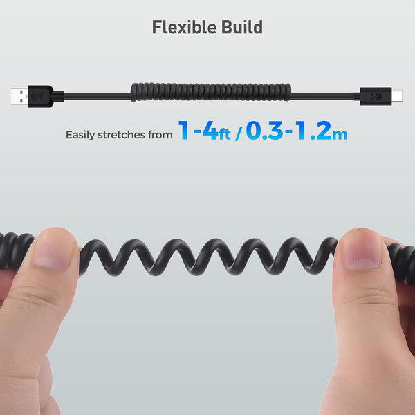 Cable Matters 2-Pack USB to USB C Coiled Cable, 3A/15W, 1-4ft | Supports Apple CarPlay and Android Auto, for iPhone 17/16, Galaxy S23, iPad,
