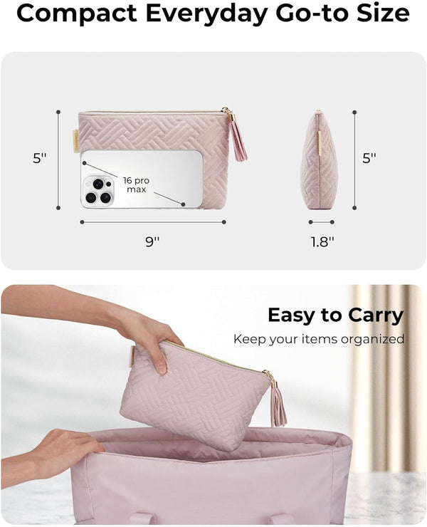 BAGSMART Small Makeup Bag, Elegant Cosmetic Pouch with Tassel, Soft Water-Resistant Travel Organizer for Women, Cosmetics & Everyday Essentials,