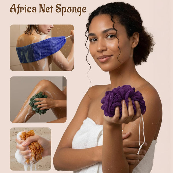Yiclick African Net Sponge Authentic with Knots 2 Pack - Exfoliating Body Scrubber, Exfoliating Washcloth Towel, Knotted Rags Wash Cloth Loofah