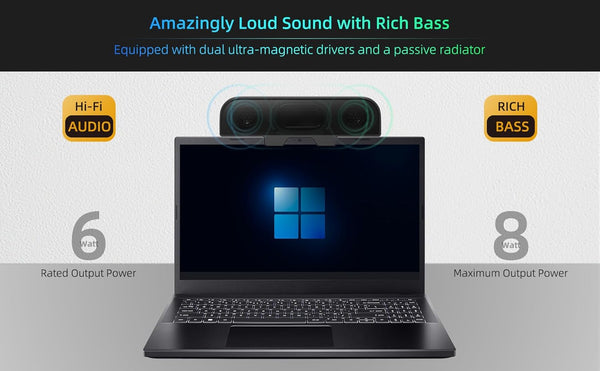 Computer Speakers for Desktop PC, Monitor Speakers, USB Plug-In, Wired, External Speaker for Laptop, Small Computer Soundbar for PC, with Loud