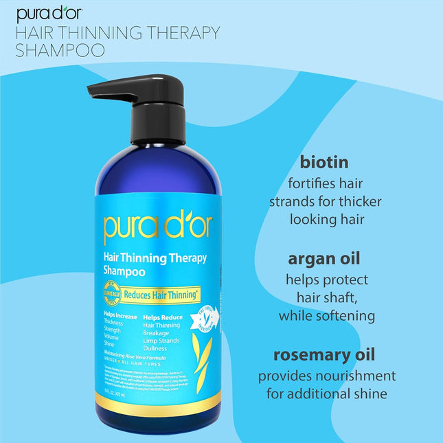 PURA D'OR 16 Oz Hair Thinning Therapy Biotin Shampoo - ORIGINAL Scent - CLINICAL