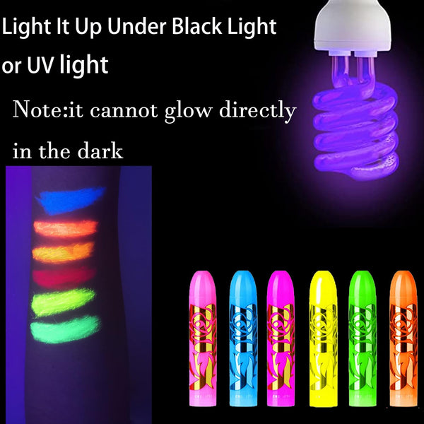 12 PCS Glow Face Body Paint, Glow In The Dark Under UV Black Light Sticks Makeup Neon Face Painting Kits for Adult Halloween Festival Accessory