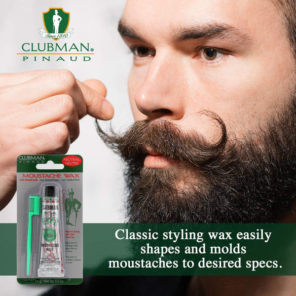 Clubman Mustache Wax for Men – Neutral, Strong Hold Moustache Wax with Styling Brush, 0.5 oz x 3 Packs Neutral 0.5 Ounce (Pack of 3)